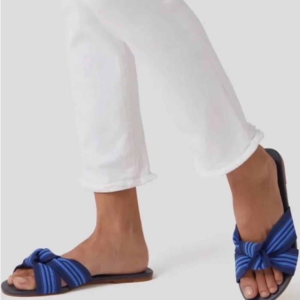 NWT Rothy’s The Knot Cobalt Blue Striped Women's Slide Sandals